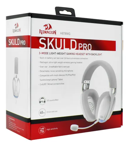 FONE DE OUVIDO HEADSET GAMER SEM FIO REDRAGON SKULD PRO BRANCO - Miniatura 3