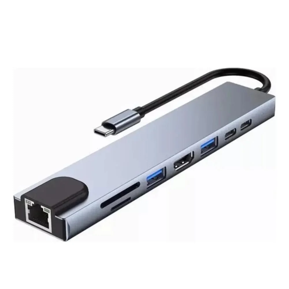 HUB USB-C 8-1 THUNDERBOLT 3 (2 USB-C, 1 USB-A 3.0, 1 USB-A 2.0, HDMI 4K/30, TF/SD, RJ45)