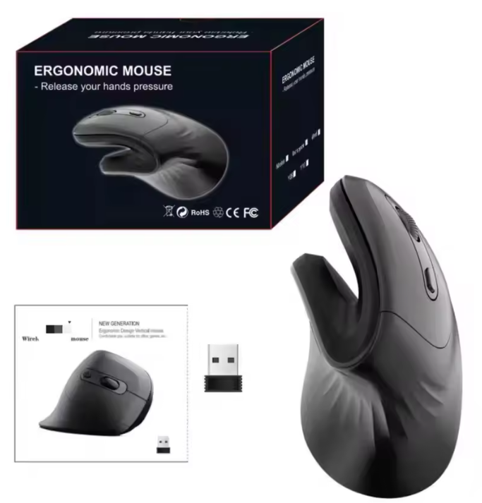 MOUSE SEM FIO ERGONOMICO WARVANK U2 2.4G PRETO - Miniatura 2