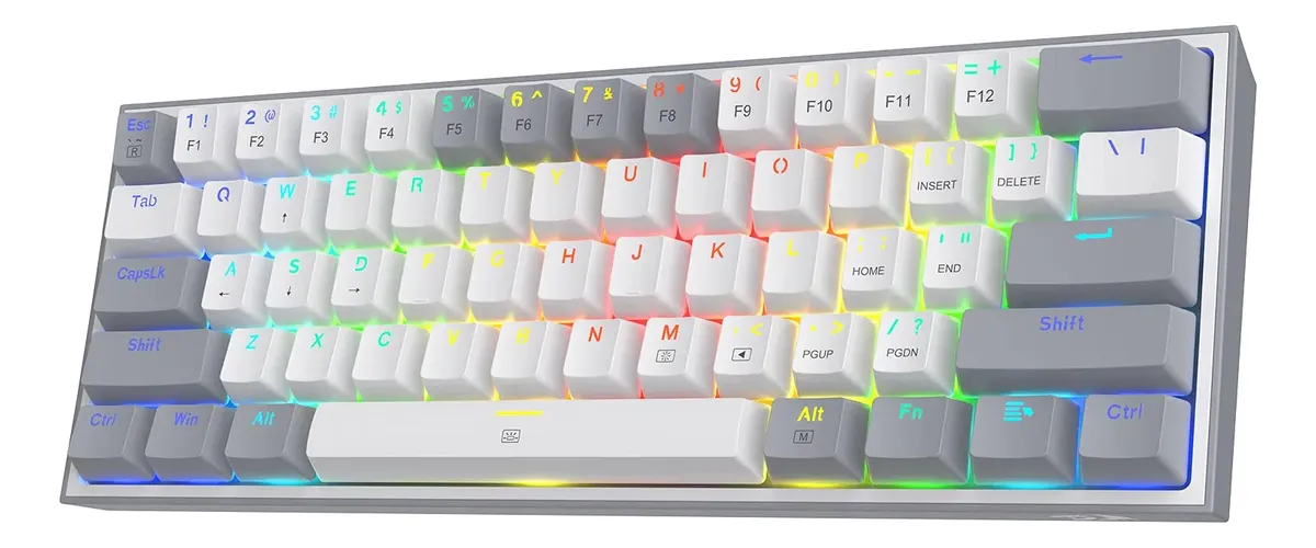 TECLADO GAMER MECÂNICO REDRAGON FIZZ K617 CINZA E BRANCO RGB 60%
