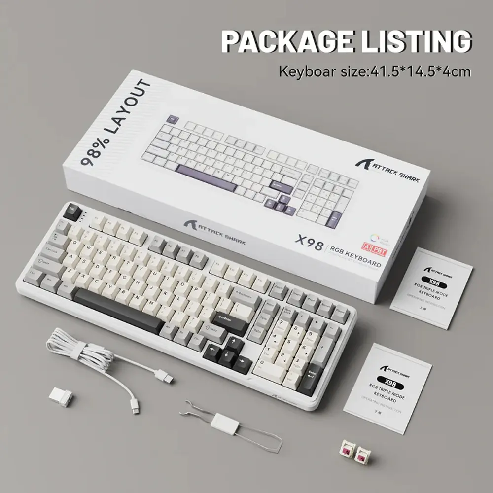 TECLADO MECANICO SEM FIO ATTACK SHARK X98  RGB 100%  BRANCO - Miniatura 2