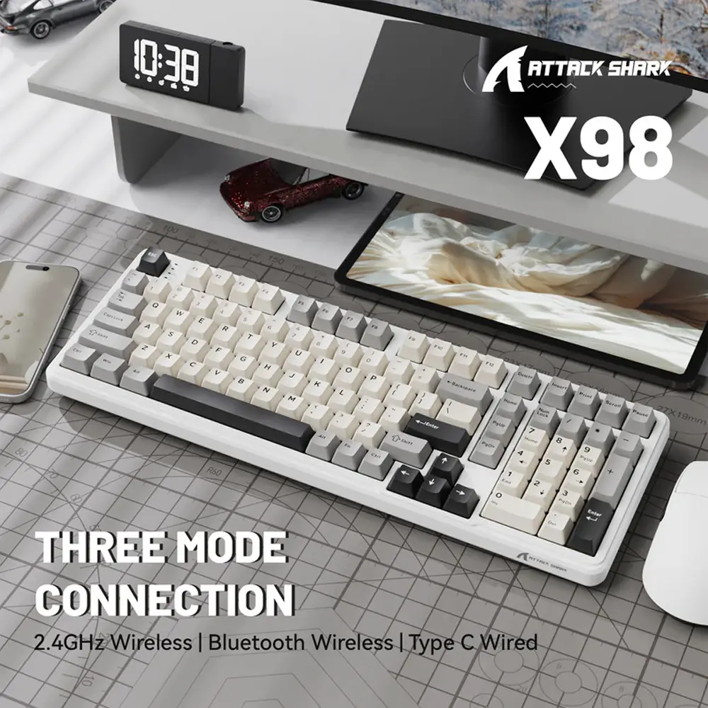 TECLADO MECANICO SEM FIO ATTACK SHARK X98  RGB 100%  BRANCO - Miniatura 4
