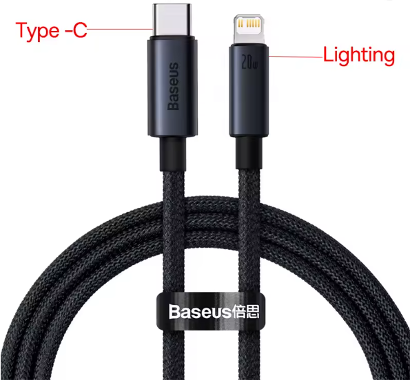CABO BASEUS (LIGHTNING / USB-C) 1 METROS PRETO